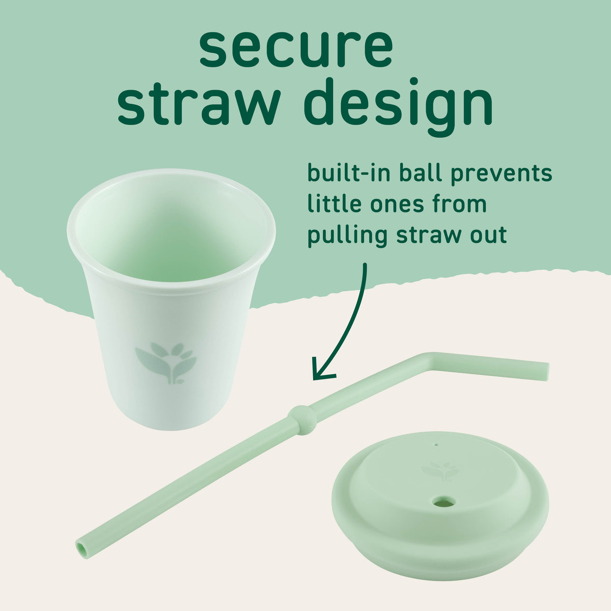 Straw cup with secure built-in stopper to help prevent the straw from being pulled out