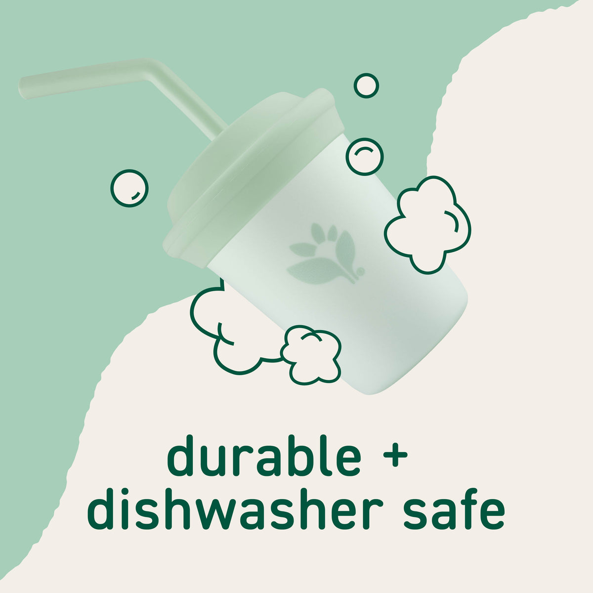 Straw cup with lid and straw, highlighting durable dishwasher-safe construction