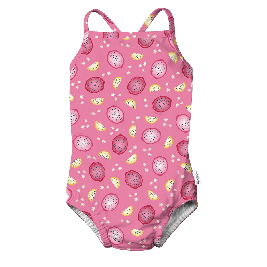 Girls Swimsuit with Builtin Swim Diaper Green Sprouts