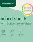 Eco Board Shorts with Built-In Diaper - Swim Safety