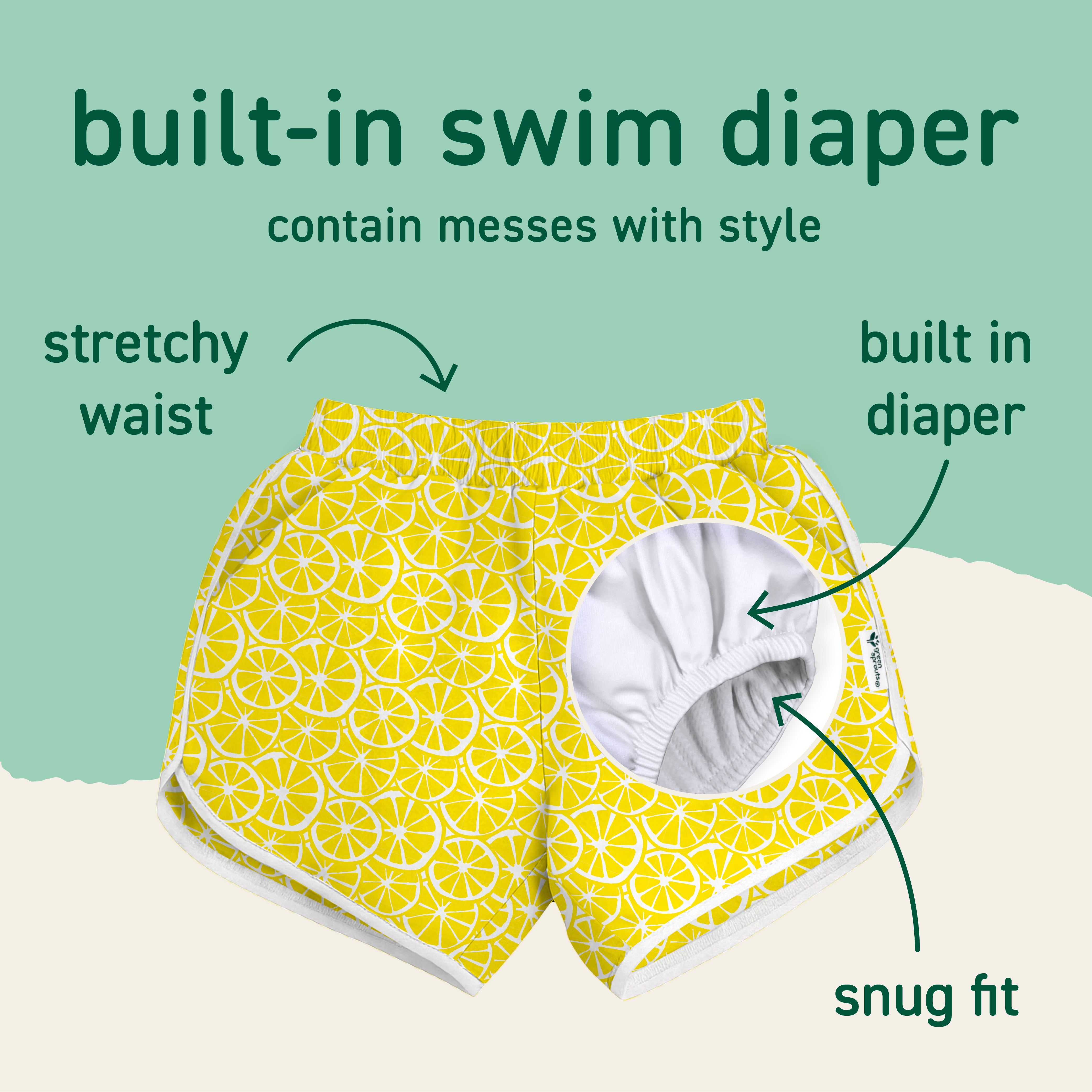 Eco Board Shorts with Built-In Diaper - Swim Safety