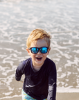 Jet Black Navigator | Polarized Cobalt Blue Mirrored Lenses