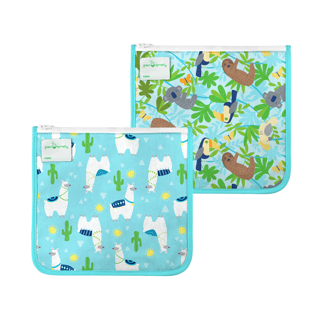 green sprouts Reusable snack bags (2 pack) holds food, utensils, teethers,  pacifiers, and more - Dinosaurs & Bugs