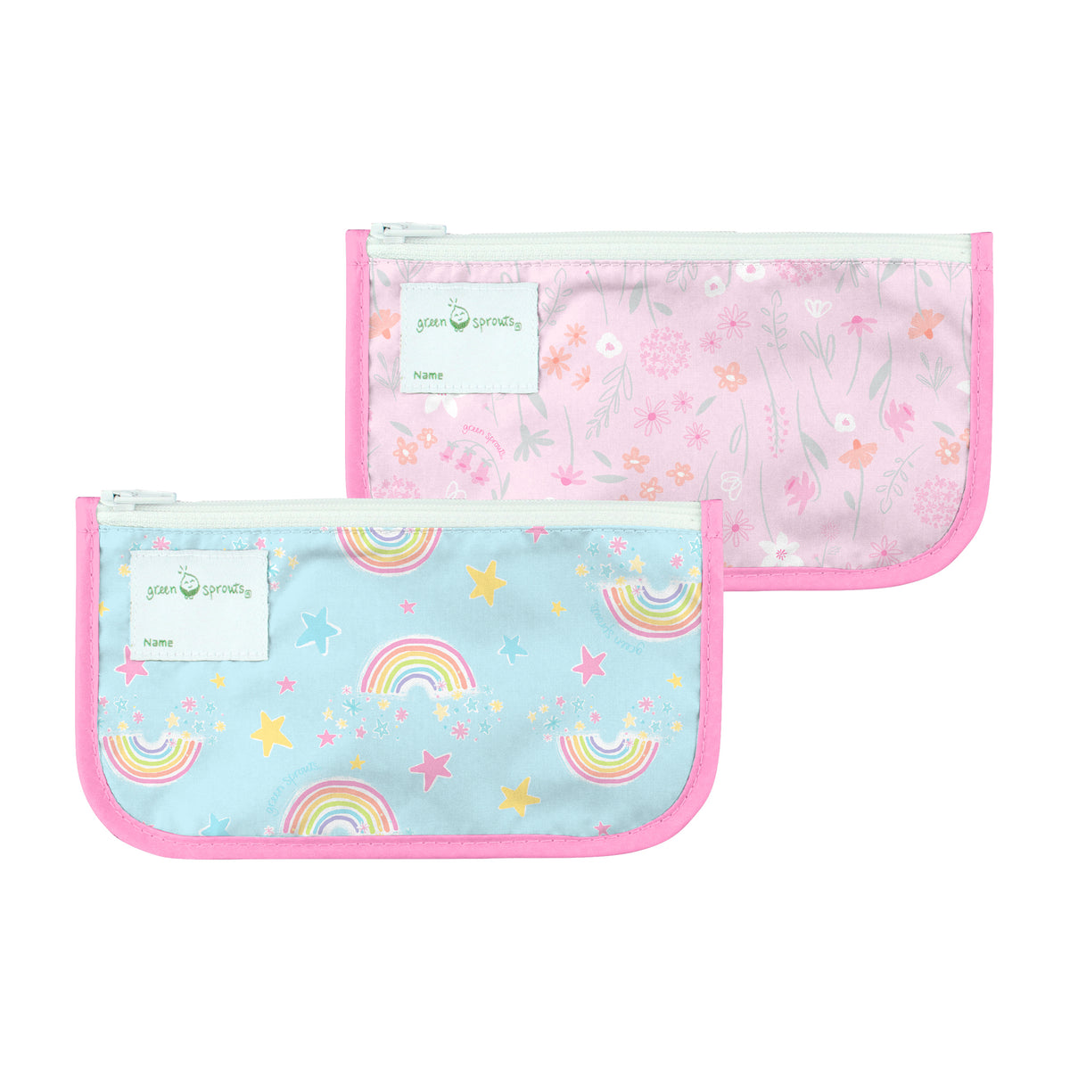 Green Sprouts Reusable Snack Bags (2 Pack) Aqua Rainbows/Pink Wildflowers Set