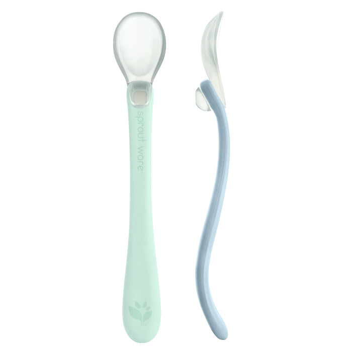 Green Sprouts - Silicone & Sprout Ware First Food Spoons, Light Sage/Light Blueberry