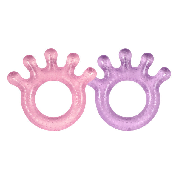 Two Cooling Everyday Teethers - Light pink and light purple.