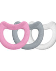 Three First Teethers made from Silicone - Pink, Gray, and White